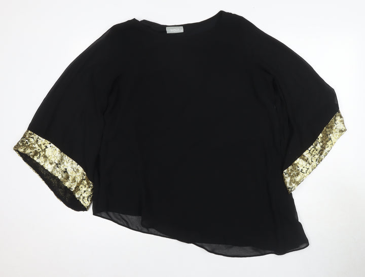 Wallis Women's Black 3/4 Sleeve Sequin Blouse, Size M