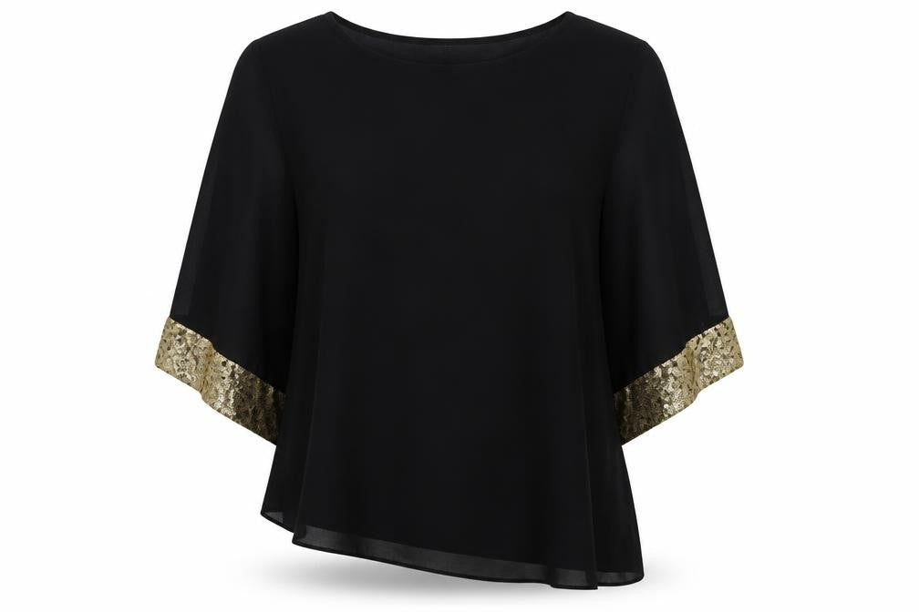 Front view of Wallis Women's Black 3/4 Sleeve Sequin Blouse, size M