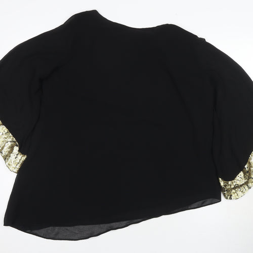 Wallis Women's Black 3/4 Sleeve Sequin Blouse, Size M