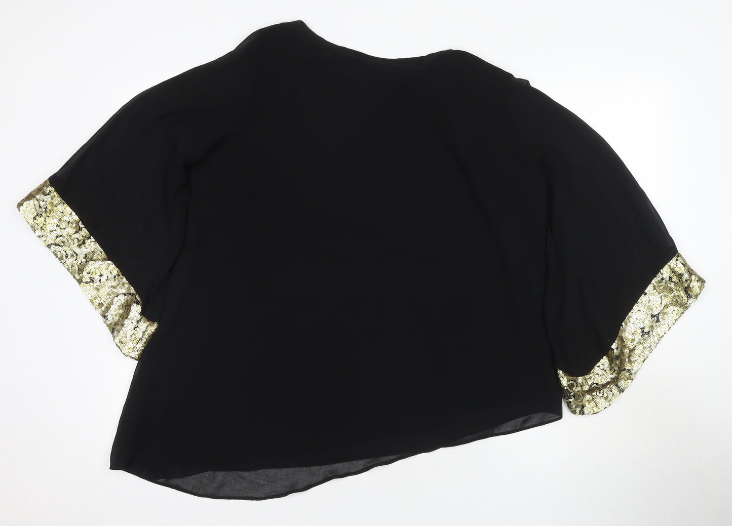 Wallis Women's Black 3/4 Sleeve Sequin Blouse, Size M