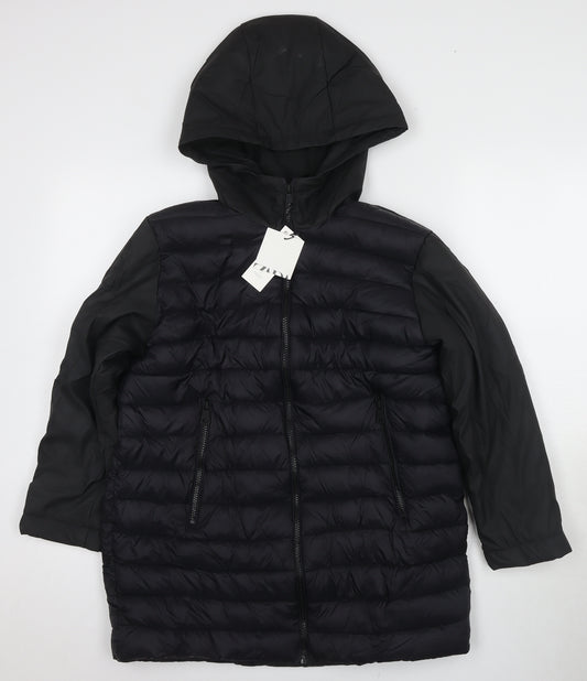 Zara Boys Black Puffer Jacket 11-12 Years with Hood