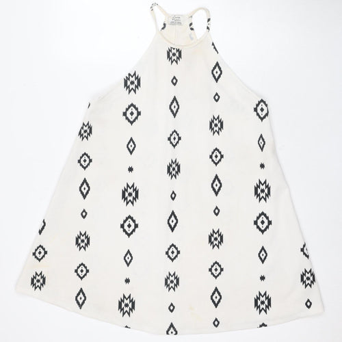 Zara Women's White Geometric Swing Dress, Size S