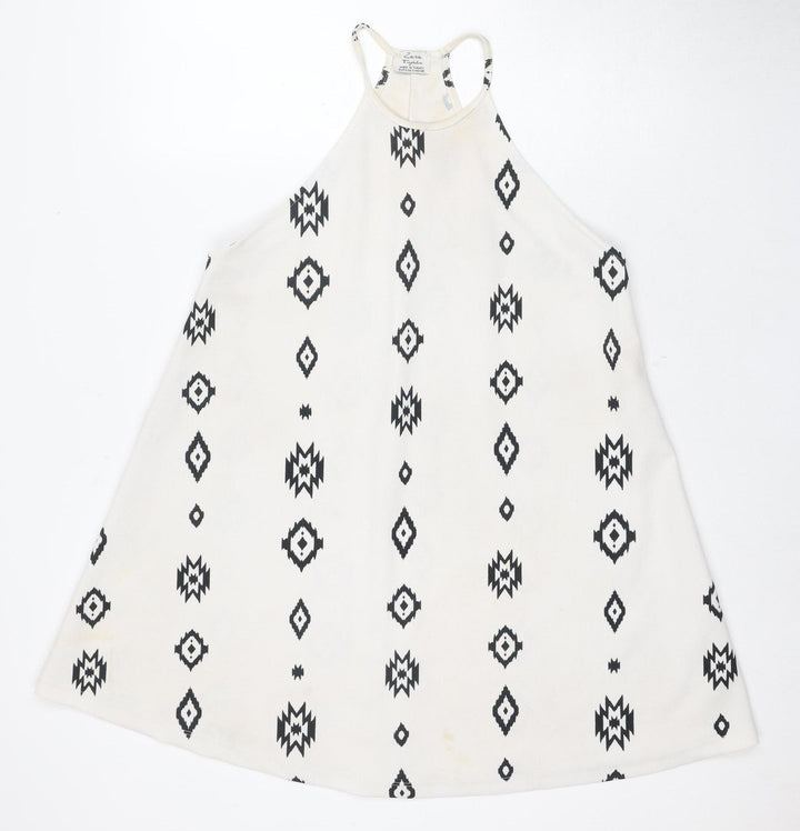 Zara Women's White Geometric Swing Dress, Size S
