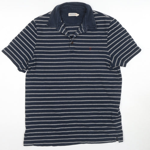 Farah Men's Blue Striped Polo Shirt Small