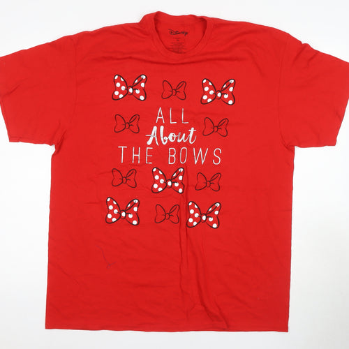 Disney Women Red XL Short Sleeve Bow Graphic Top