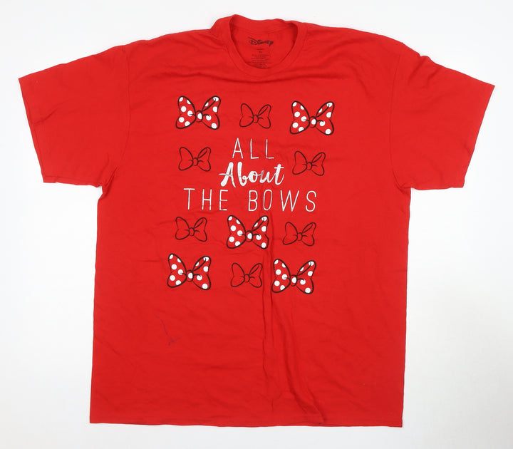 Disney Women Red XL Short Sleeve Bow Graphic Top