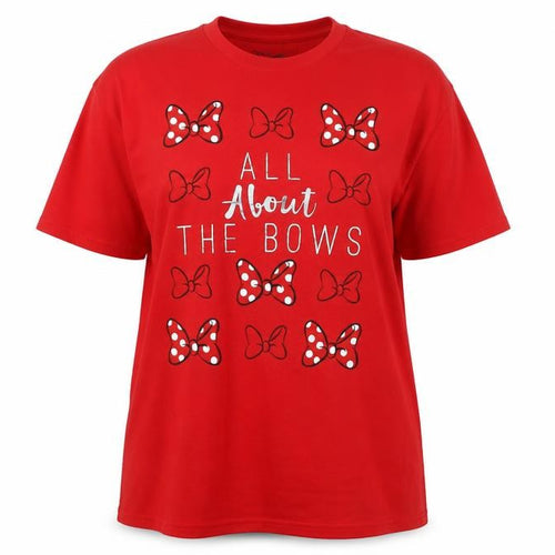 Disney Women Red XL Short Sleeve Bow Graphic Top