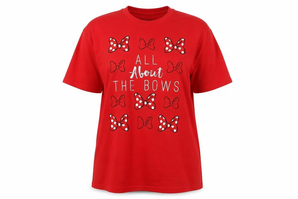 Disney Women Red XL Short Sleeve Bow Graphic Top