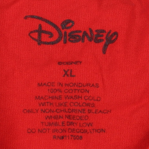 Disney Women Red XL Short Sleeve Bow Graphic Top