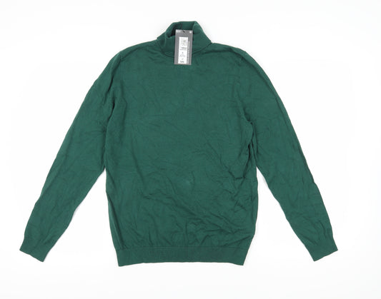 Marks and Spencer Green Men's High Neck Jumper - Size S