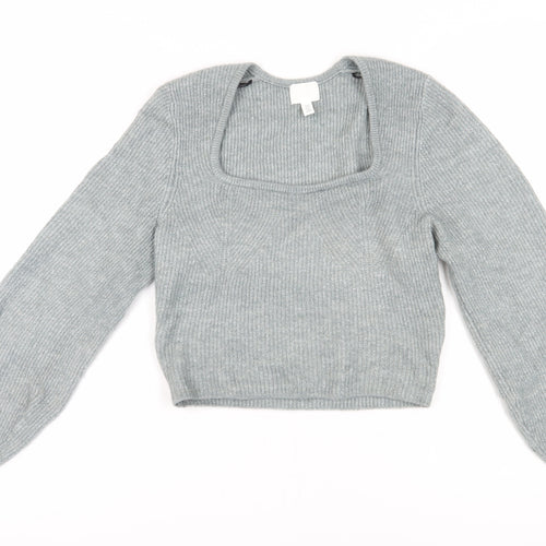 H&M Women's Grey Square Neck Jumper, Size S