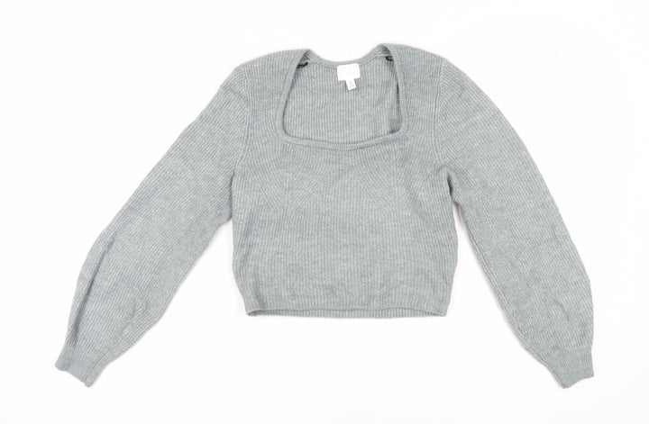 H&M Women's Grey Square Neck Jumper, Size S