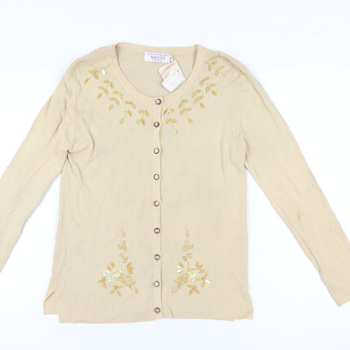 Nucci Women's Beige Cardigan L Embroidered Knit
