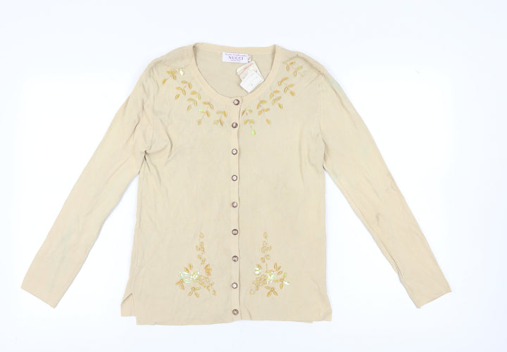 Nucci Women's Beige Cardigan L Embroidered Knit