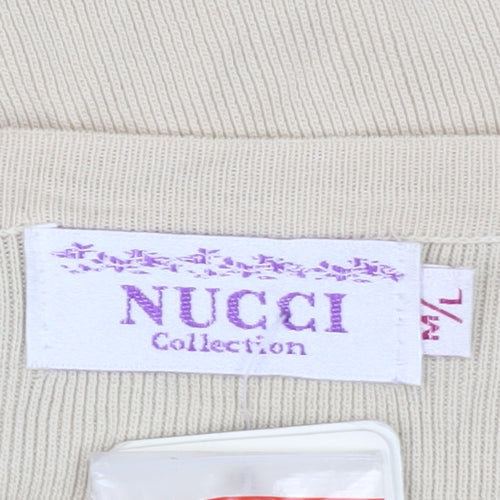 Nucci Women's Beige Cardigan L Embroidered Knit