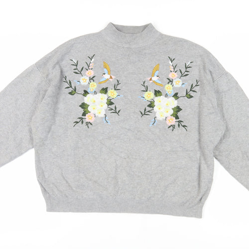 New Look Women's Grey Embroidered Pullover Jumper