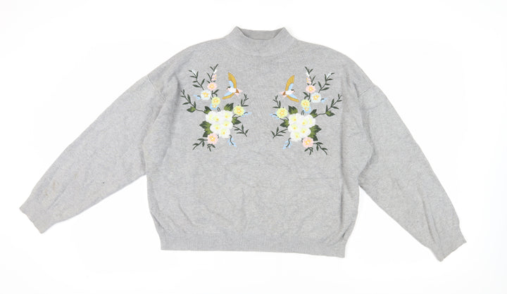 New Look Women's Grey Embroidered Pullover Jumper