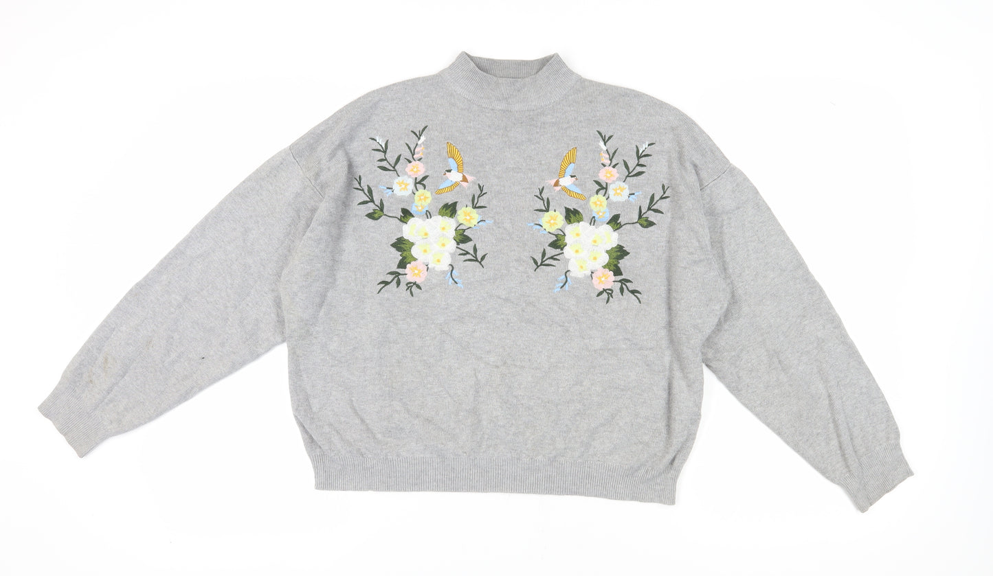 New Look Women's Grey Embroidered Pullover Jumper