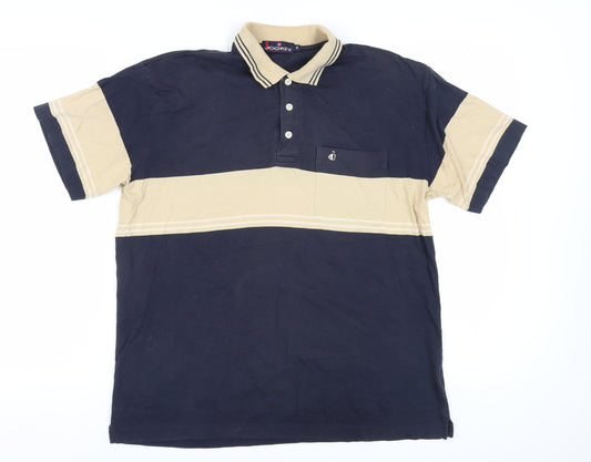 Jockey Men's Beige Blue Polo Shirt M Colourblock Casual