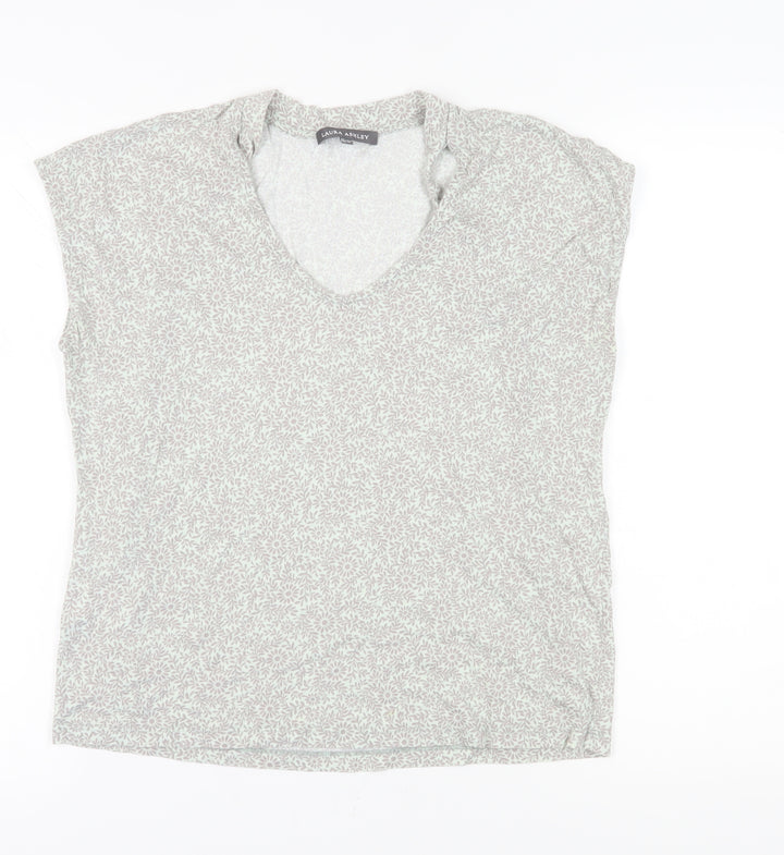 Laura Ashley Women’s Grey Floral V-Neck T-Shirt Size 14