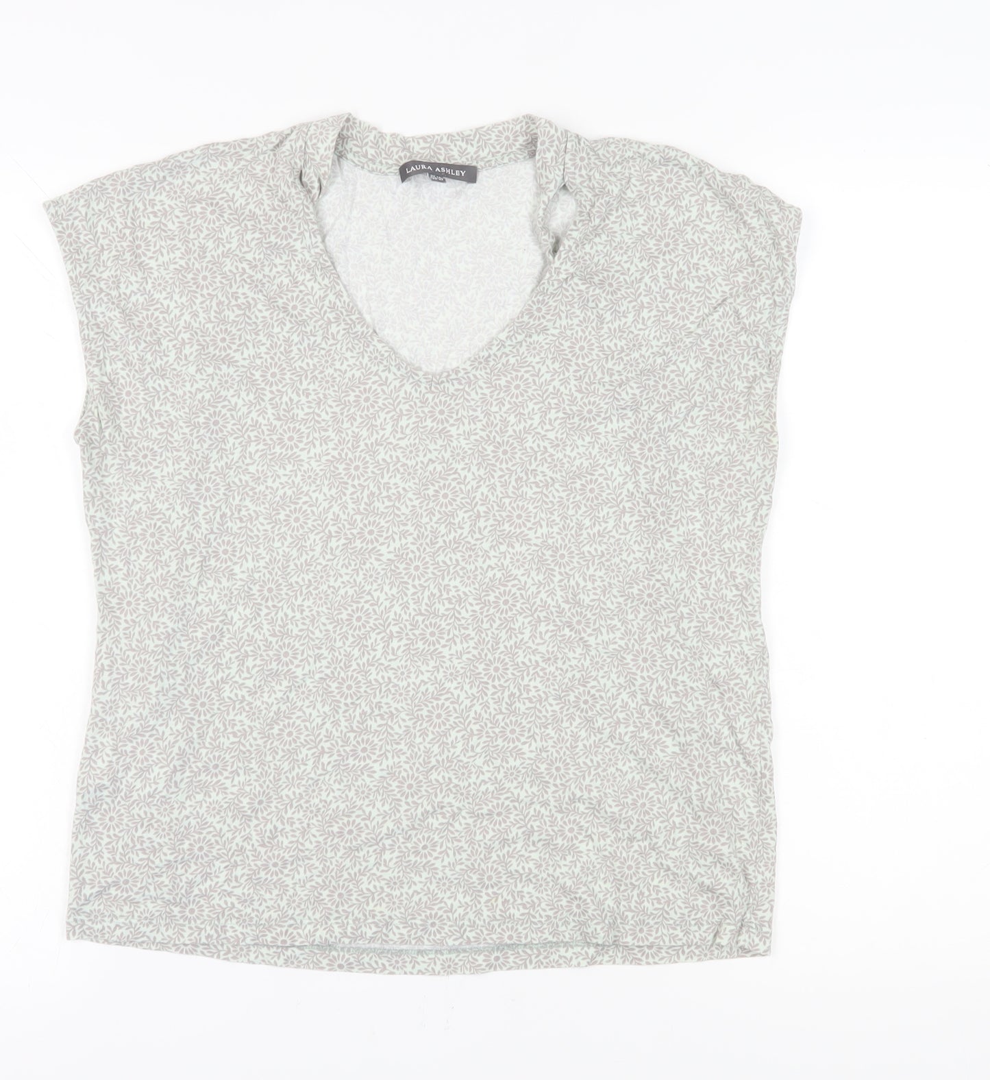 Laura Ashley Women’s Grey Floral V-Neck T-Shirt Size 14