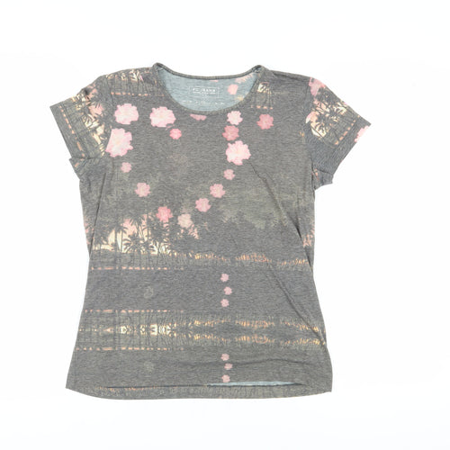 FC Jeans Women's Grey Floral T-Shirt, M, Casual