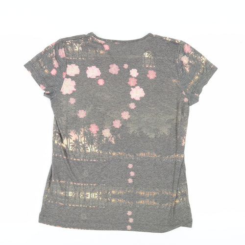 FC Jeans Women's Grey Floral T-Shirt, M, Casual