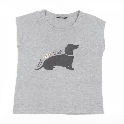 Dorothy Perkins Women's Grey Sequin Dog T-Shirt Size 12