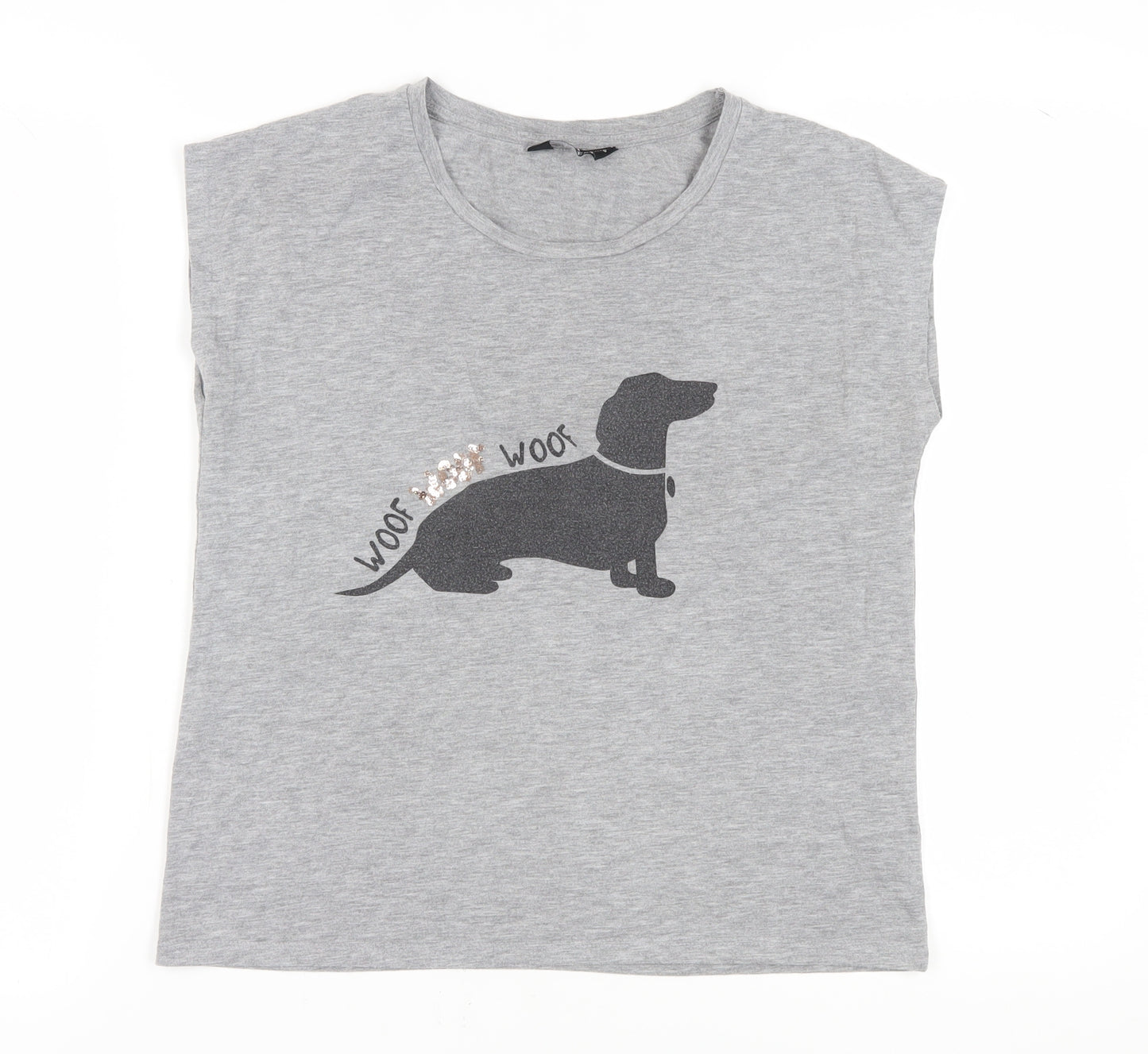 Dorothy Perkins Women's Grey Sequin Dog T-Shirt Size 12