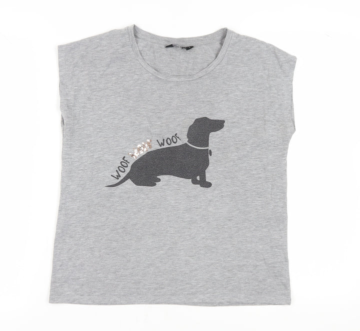 Dorothy Perkins Women's Grey Sequin Dog T-Shirt Size 12