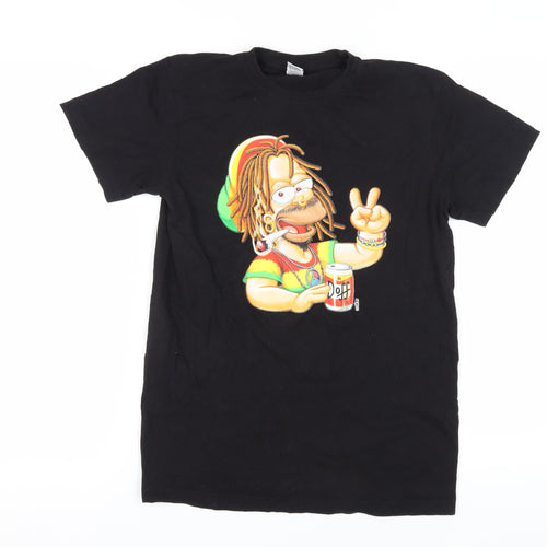 Teemania Black Cartoon T-Shirt, M Unisex Adults