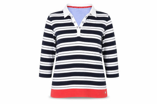 Front view of Maine New England Women's Multicoloured Striped Polo Shirt