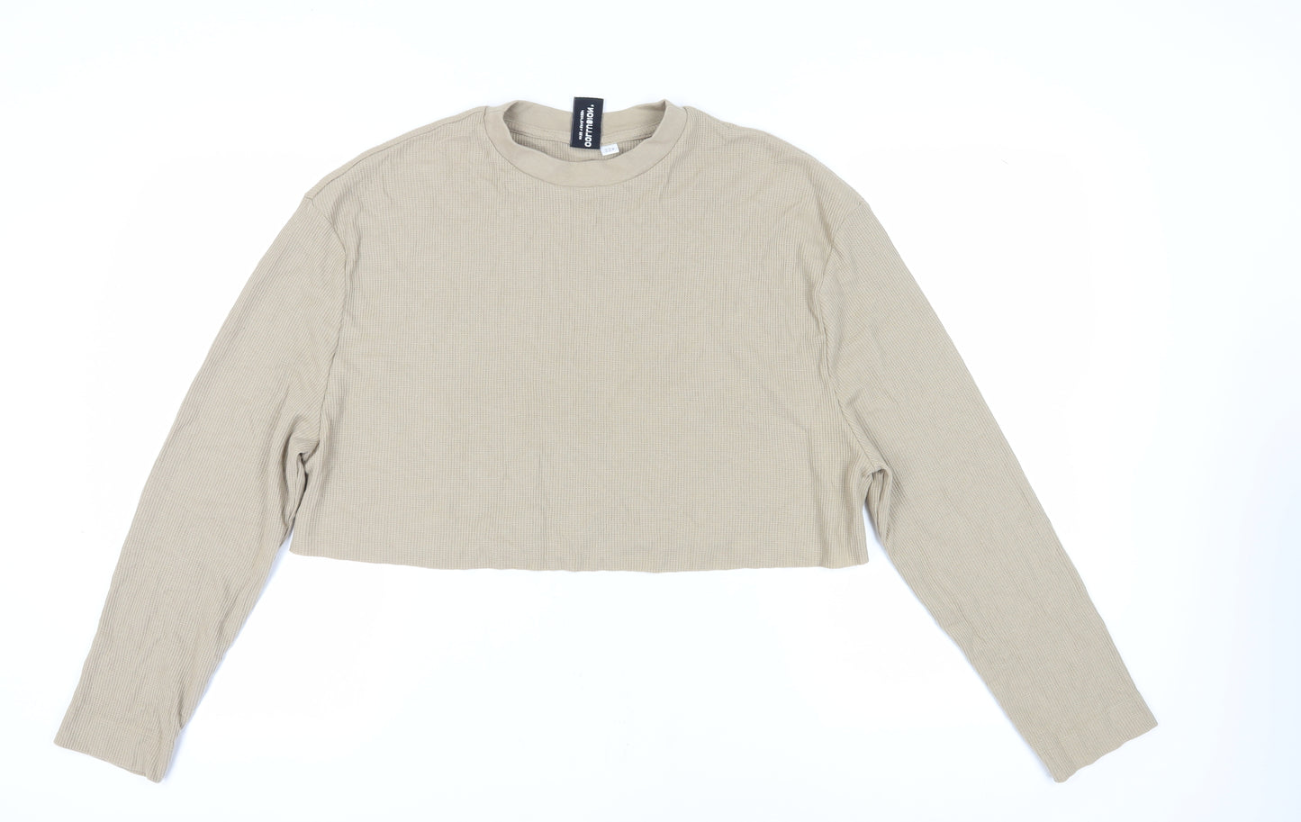 Collusion Women's Beige Cropped Long Sleeve T-Shirt