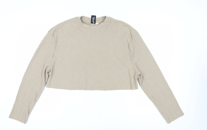Collusion Women's Beige Cropped Long Sleeve T-Shirt