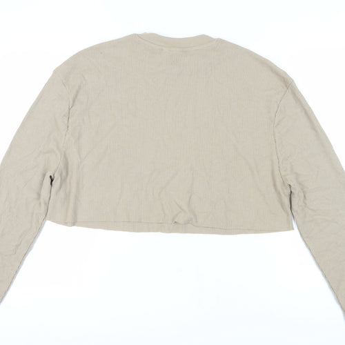 Collusion Women's Beige Cropped Long Sleeve T-Shirt