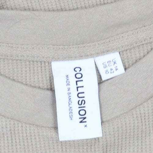 Collusion Women's Beige Cropped Long Sleeve T-Shirt