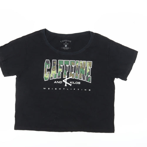 Caffeine & Kilos Unisex Black Cropped T-Shirt M