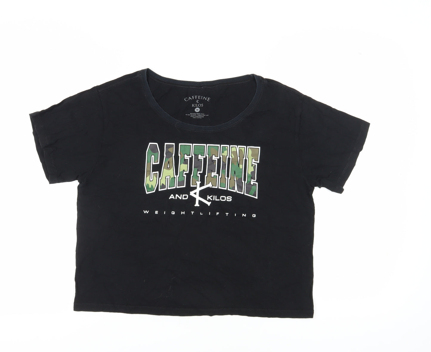 Caffeine & Kilos Unisex Black Cropped T-Shirt M