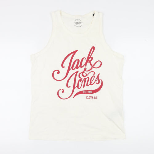Jack & Jones Men's White Sleeveless Logo T-Shirt, Size S