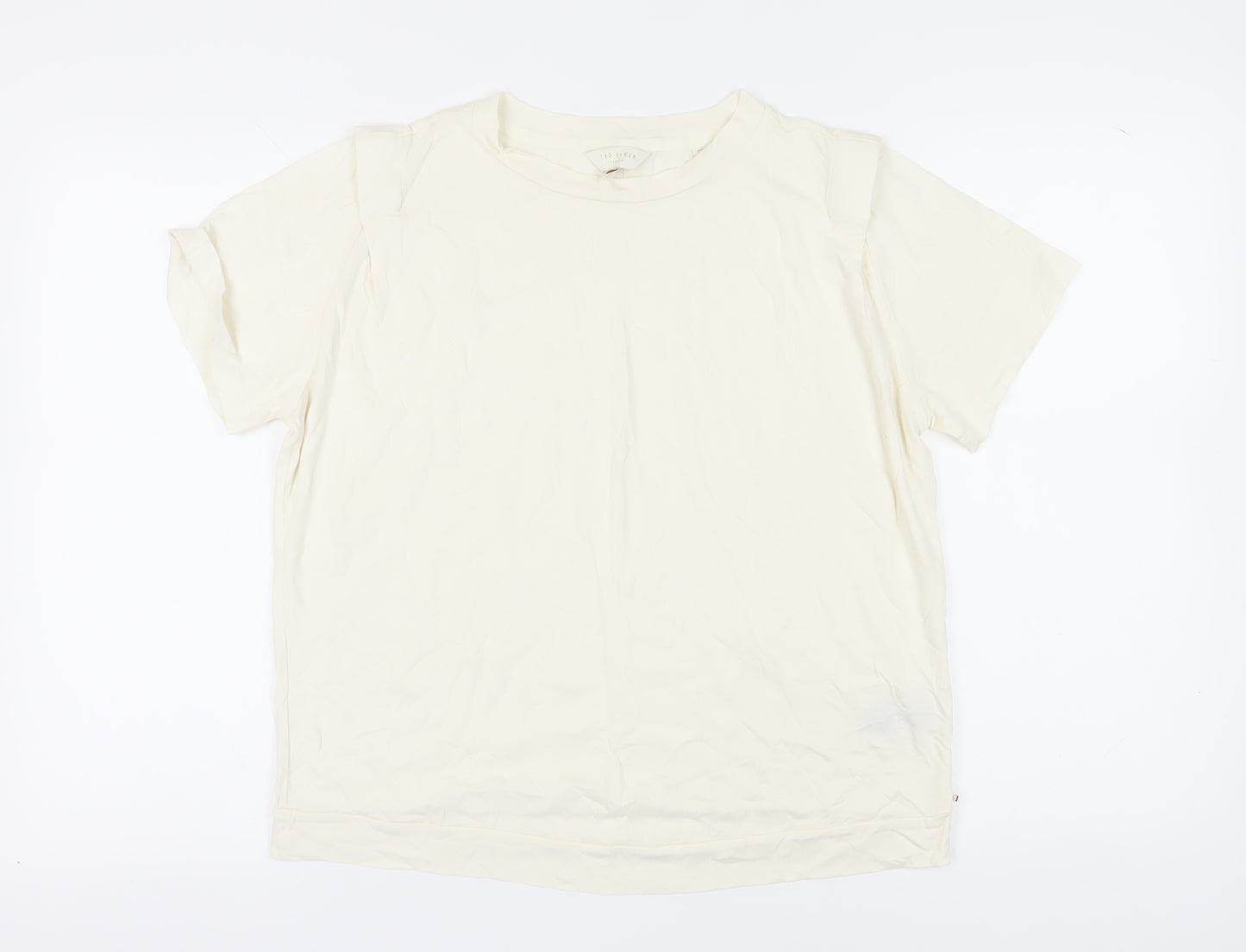 Ted Baker Women Ivory Cotton Blend Basic T-Shirt M