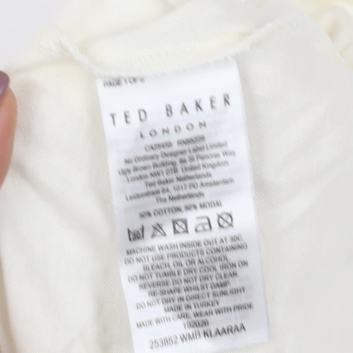 Ted Baker Women Ivory Cotton Blend Basic T-Shirt M