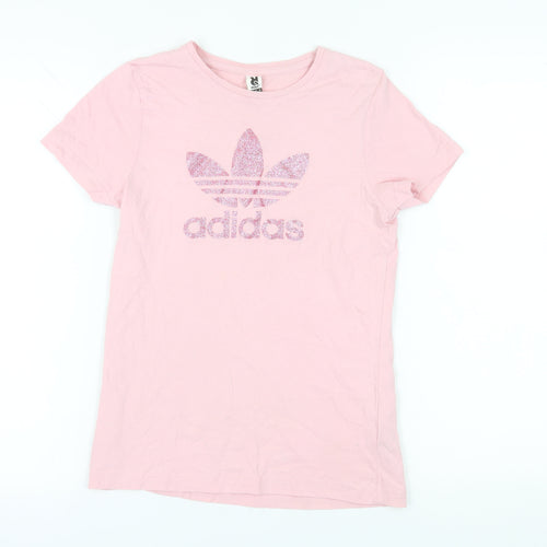 Adidas Women's Pink M T-Shirt Glitter Logo Casual