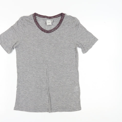 ICHI Women's Grey Basic T-Shirt, Size S, Crew Neck