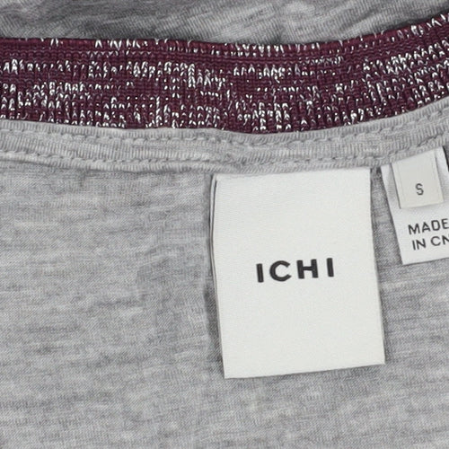 ICHI Women's Grey Basic T-Shirt, Size S, Crew Neck