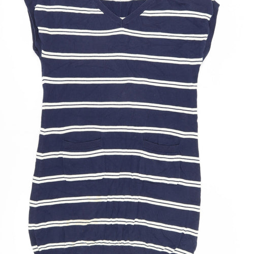 Crew Clothing Women's Blue Striped V-Neck Shift Dress Size 12