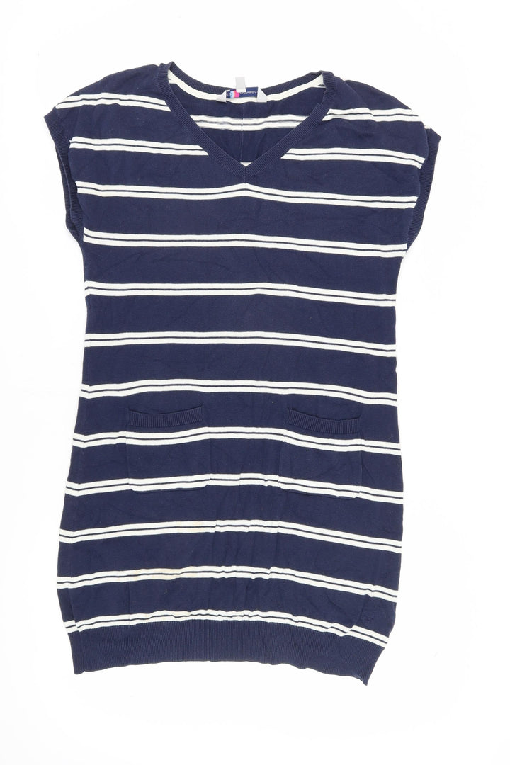 Crew Clothing Women's Blue Striped V-Neck Shift Dress Size 12