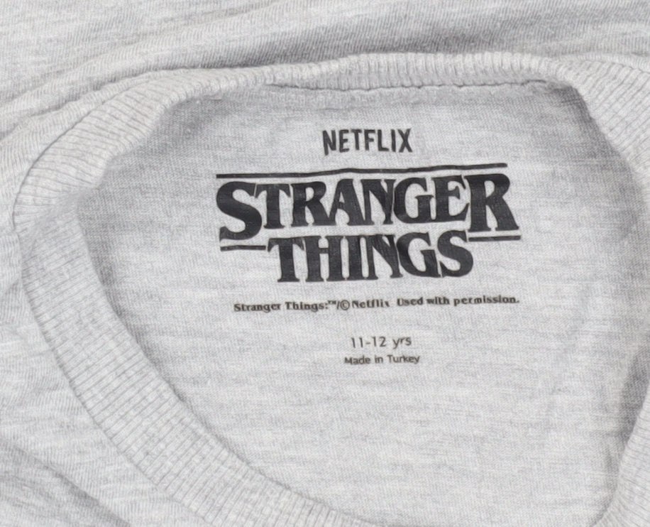 Netflix Stranger Things Girls Grey T-Shirt, Size 11-12 Years