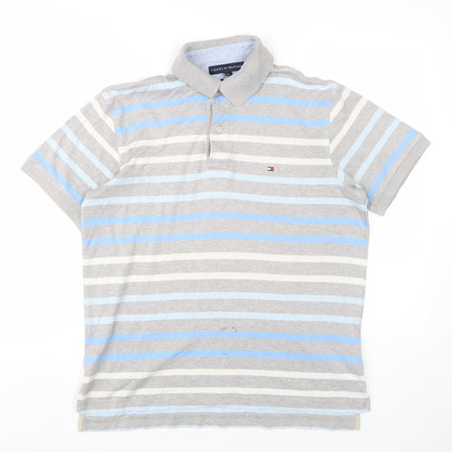 Tommy Hilfiger Men's Grey Stripe Polo Shirt Small