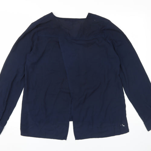 Saks Fifth Avenue Women's Blue V-Neck Button-Up Shirt M