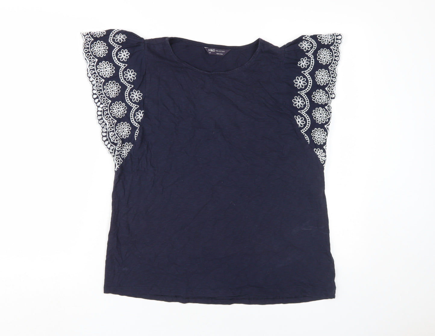 Marks and Spencer Women's Black Embroidered T-Shirt Size 14